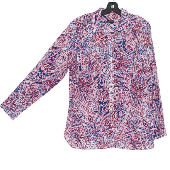 Talbots Top Floral Paisley Cottage Boho Romantic Preppy Button Up Red Blue XL - Picture 5 of 6